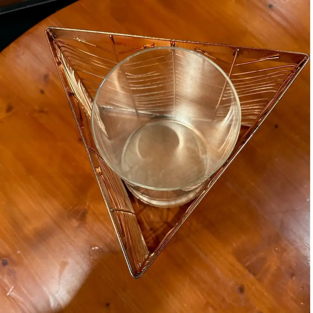 Copper Toned Wire and Glass Candle Holder